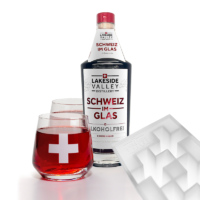 Lakeside Valley Distillery - Schweiz im Glas Starter Set - Gin Alkoholfrei, 2 Chrüzliglas & Eiswürfelform